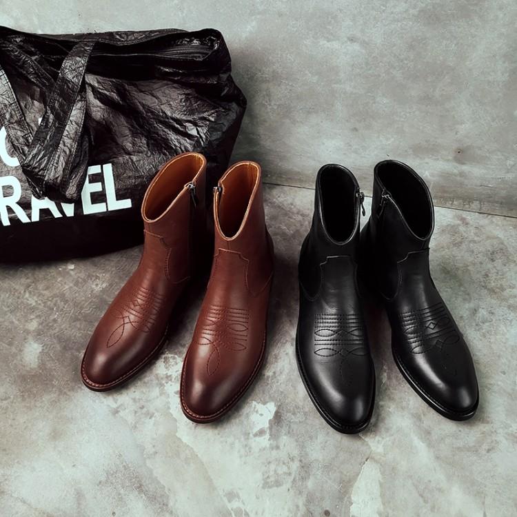 

GPOKHDS 2020 women ankle boots soft Cow leather autumn spring zippers brown color round toe low heels female riding boots, Black