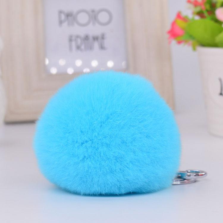 

8CM Genuine rex fur ball Silver color keychain cute Car key ring Bag Pendant fur pom fluffy key chains