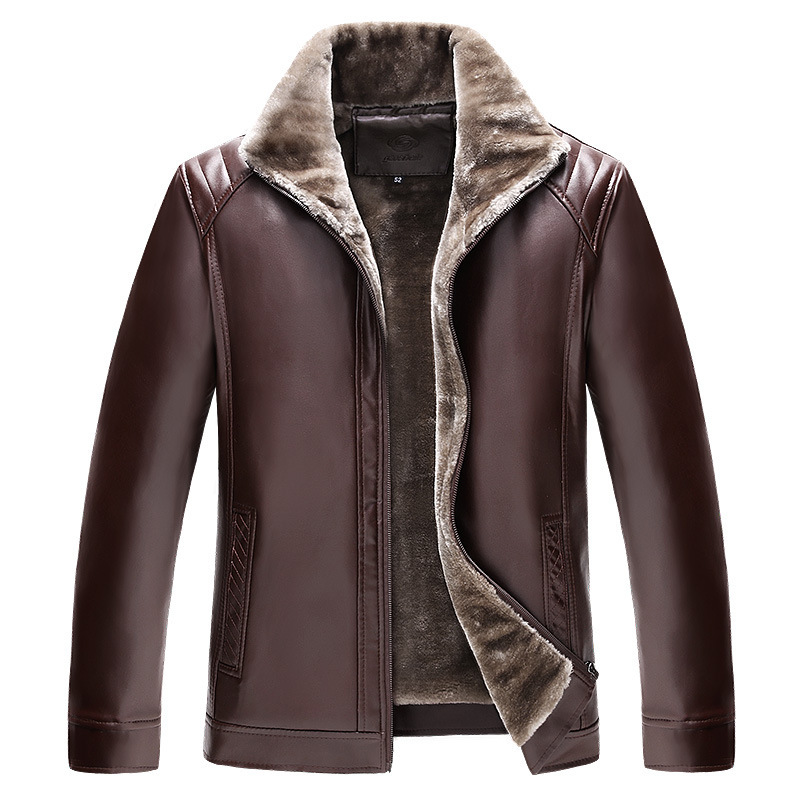 

Male Winter Plus Thick Velvet Skin a Lapel Smart Warm Jacket of Men Leather Jackets Coats S80d, Brown