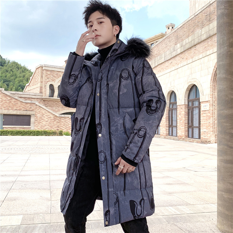 

Men's long warm coat 2020 winter print casual male jacket outwear youth hip hop streetwear coats carrying gout PP40, Cyan