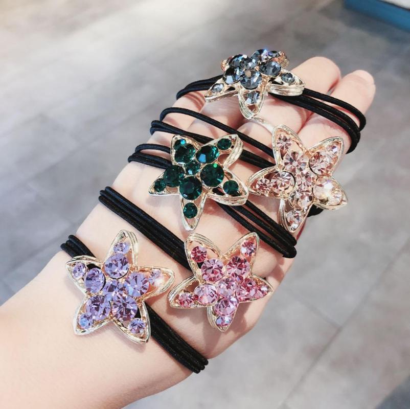 

Full Diamond Alloy Star Elastic Hair Bands For Women Hair Accessories Rubber Band Ring Bee Ties