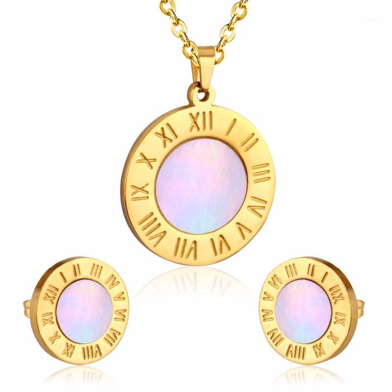 

LUXUKISSKIDS Fashion Jewelry Set Shell Pendant Necklace With Stud Earrings Stainless Steel Jewelry Sets For Women Christmas Gift1, As pic