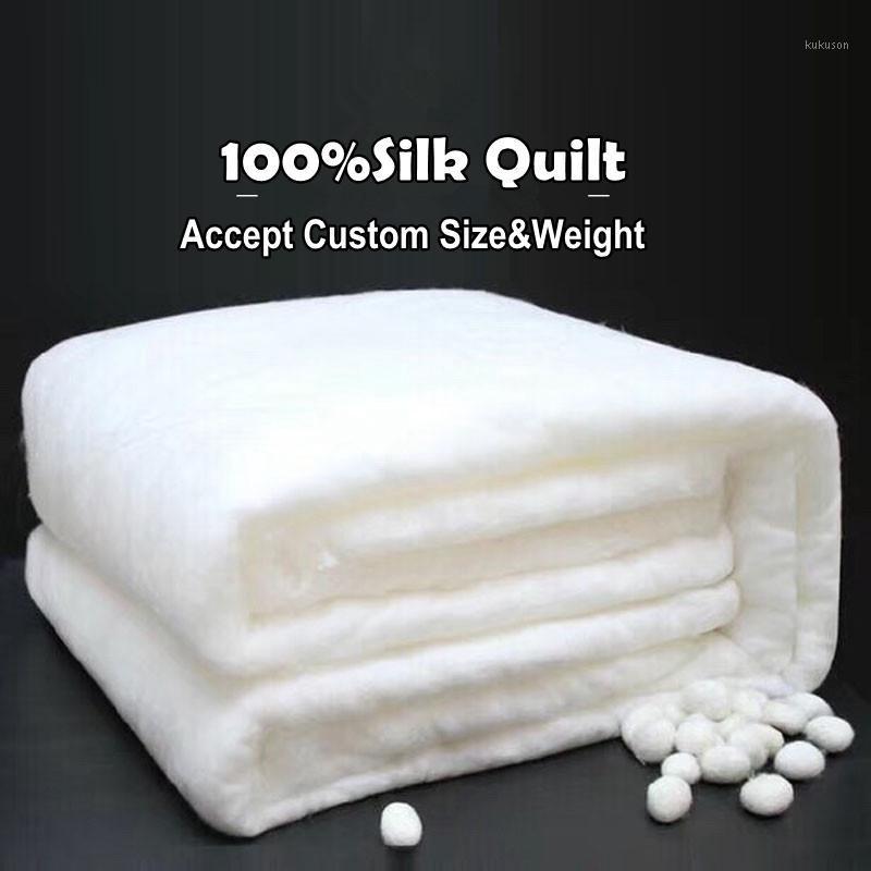 

100%Silk Quilt Handmade Positioning Applique Spring Summer Autumn Winter Silk Comforter Stripe Style Cotton Duvet Cover Blankets1, White