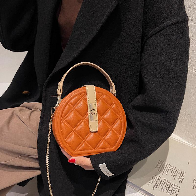 

Evening Bags 2022 Women Small Round Box Designer High Quality PU Leather Plaid Handbag Orange Green Chain Shoulder Clutch