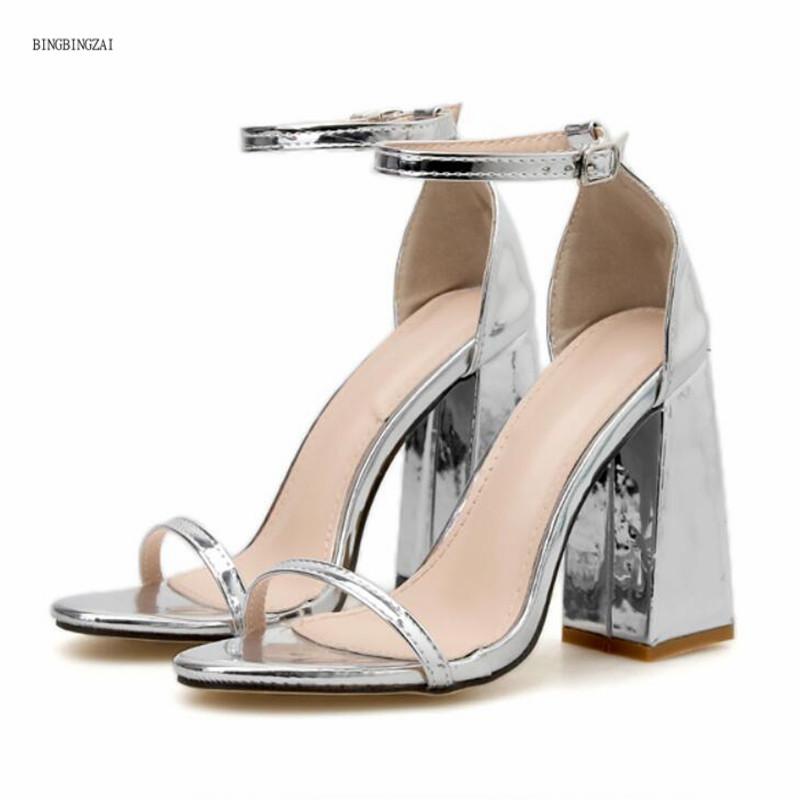 

2021 new hot sale net red sexy ladies sandals women's single shoes high quality all-match shoes 11CM thick heels 4-10 11 BBZAI, Silver