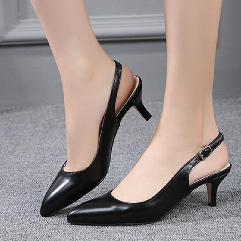 

Daily all-match Sandal Shoes Pointed High Heels Large Size Pumps New Plus Size Casual Back Empty Buckle Shoes, Black