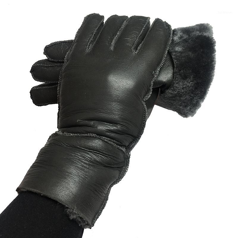 

Gloves Women Grey Genuine Leather Fashion Trend Women Sheepskin Glove Thermal Warm Winter Plus Velvet Leather Driving Gloves N171