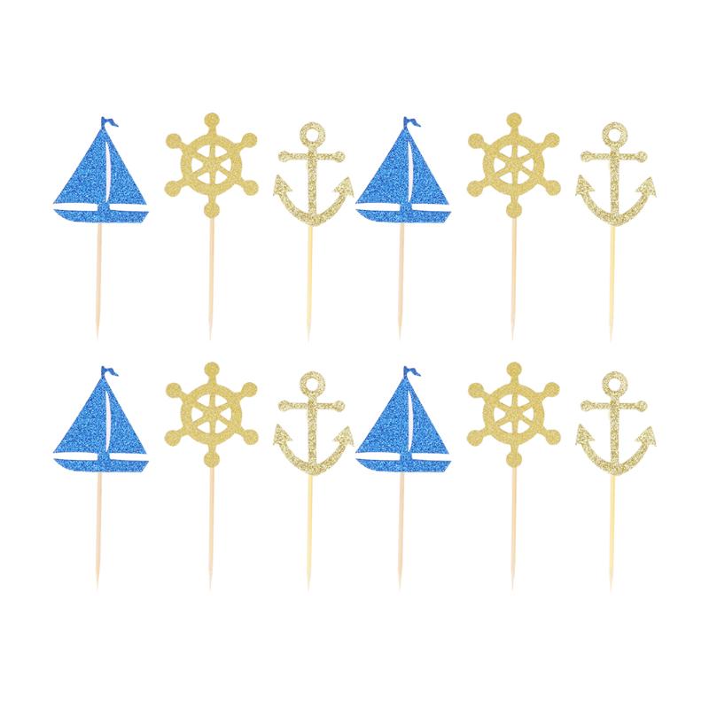

48/24pcs Sailing Boat Anchor Cake Topper Cake Picks Cupcake Decor Party Supplies for Wedding Birthday Festival