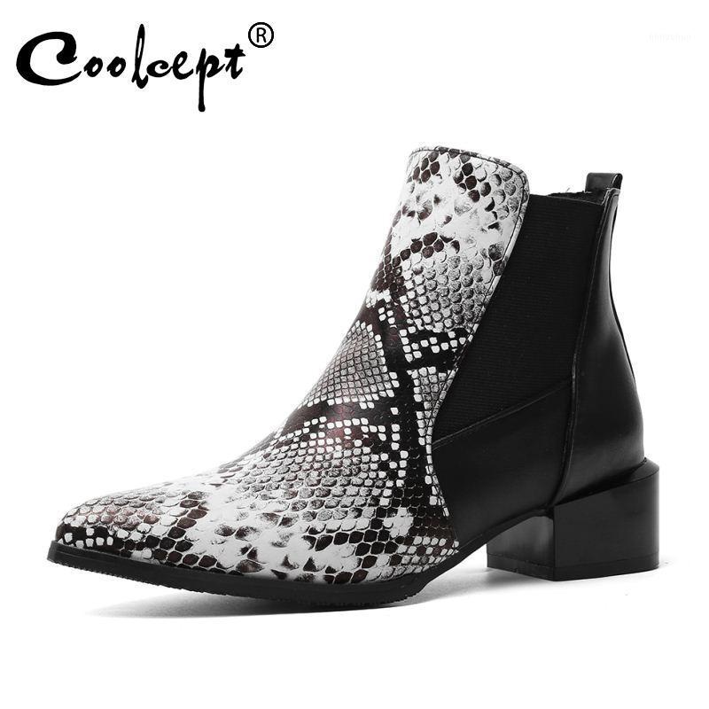 

Coolcept Size 34-47 Women Fashion Snakeskin Pattern Pu Leather Ankle Boots Pointed Toe Office Ladies Club Shoes Woman Footwear1, Black