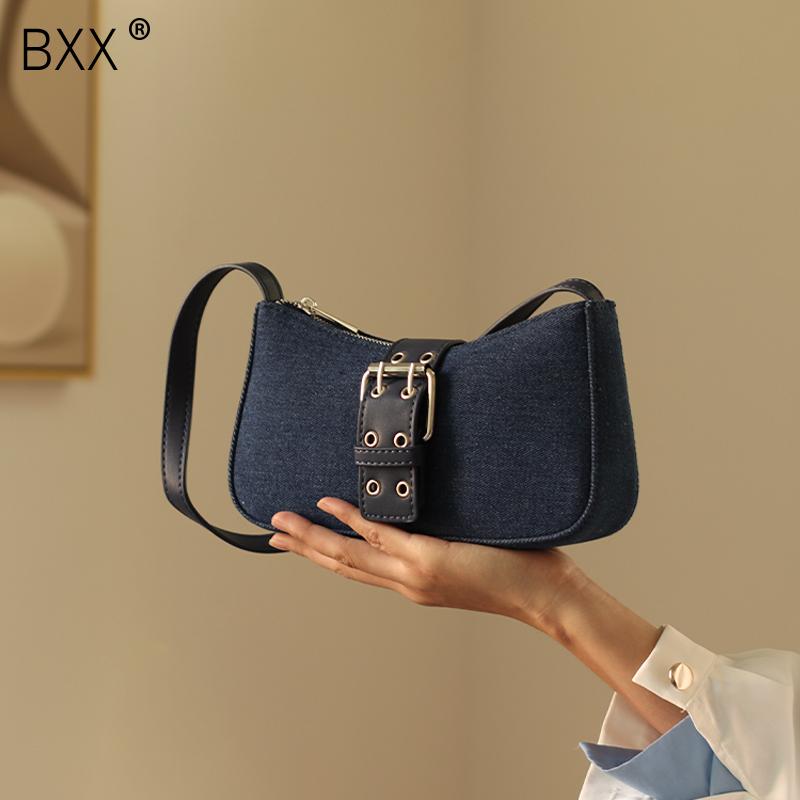

[BXX] Ladies Vintage Denim Bags For Women 2021 Fashion Crossbody Shoulder Hand Bag Lady Trend Handbags and Purses HQ621, Denim blue