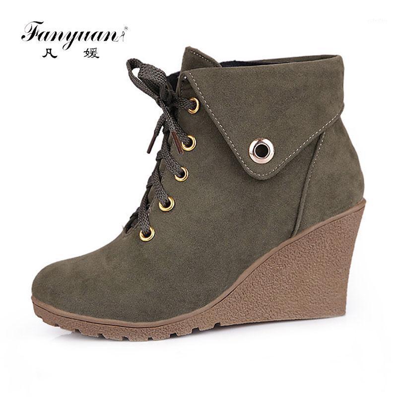

Fanyuan High Heel Ankle Boots Italian Fashion Wedge Shoes Women Black Ankle Boots Warm Plush Lace Up botas mujer Winter Footwear1