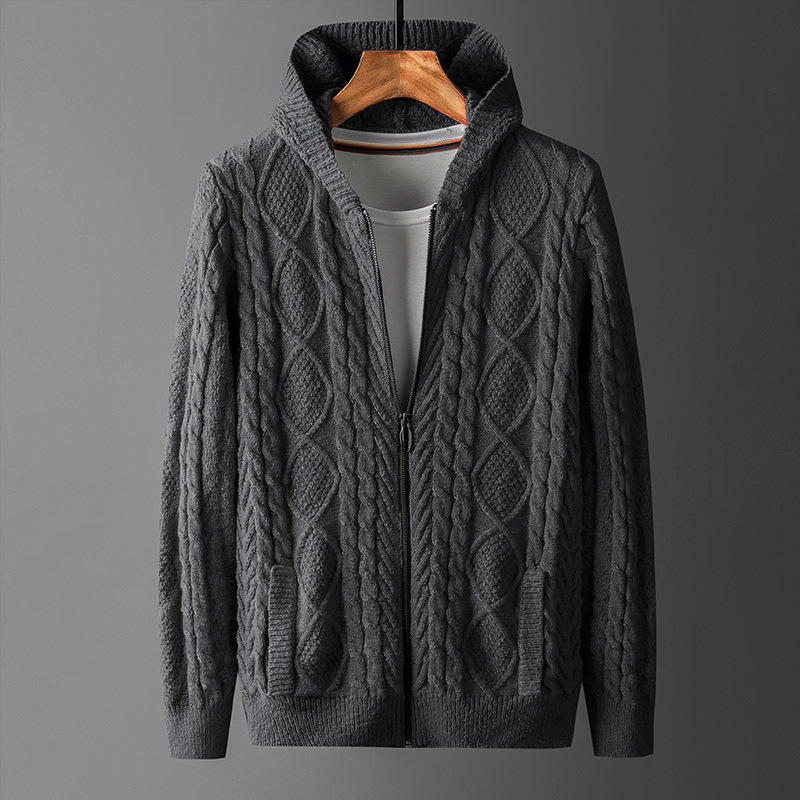 

2021 New Twisted Autumn 100% Cotton Male Hoodie Knitted or Crocheted Sweatercoat Vmww, Navy blue.