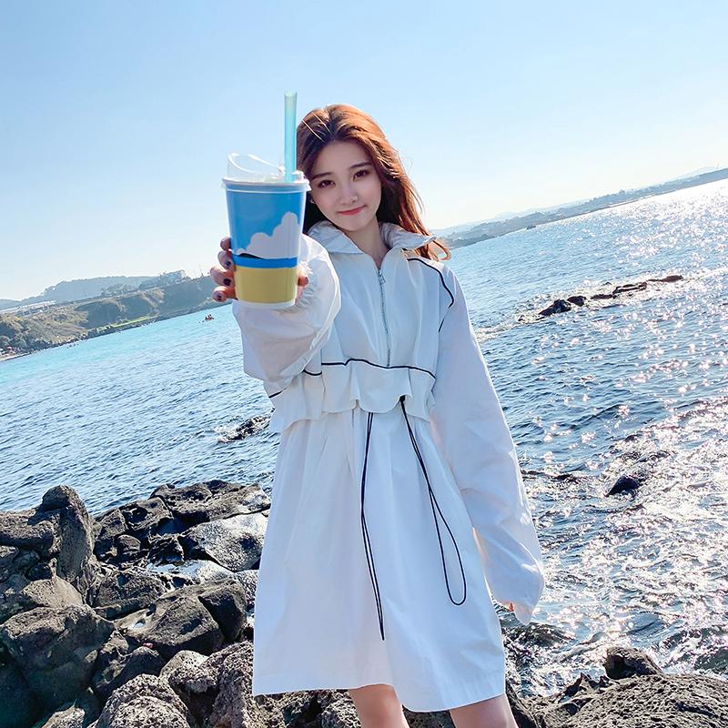 

2020 fashion Spring Autumn Long Trench Coats for Women Outerwear casual Women' Clothing Hooded Windbreaker outerwear V872, White