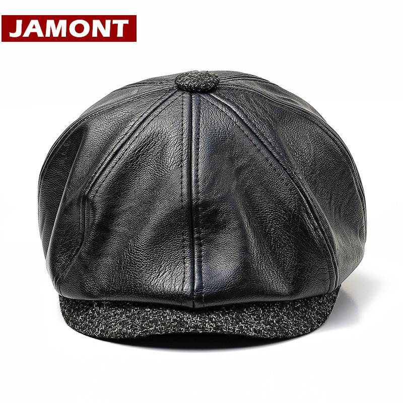 

JAMONT] New Autumn Winter PU Leather Hat Newsboy Cap Men Beret Fashion Octagonal Hats Outdoor Men's Caps Gorras Casquette Male, Black