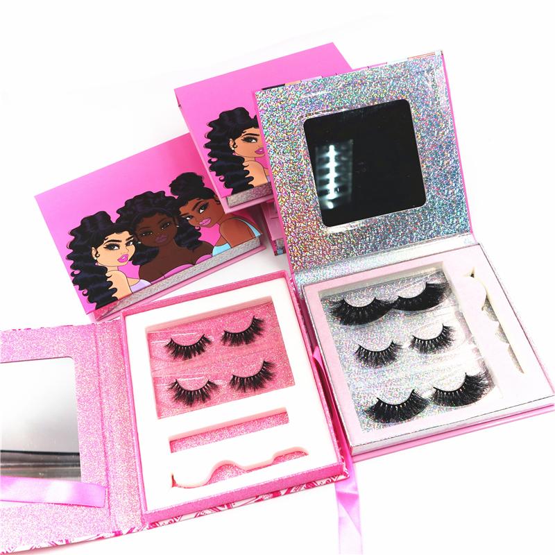 

Wholesale 2Pairs 3Pairs Eyelashes Packaging Without Mink Lashes Custom logo and Print logo on the lash box can fit tweezers