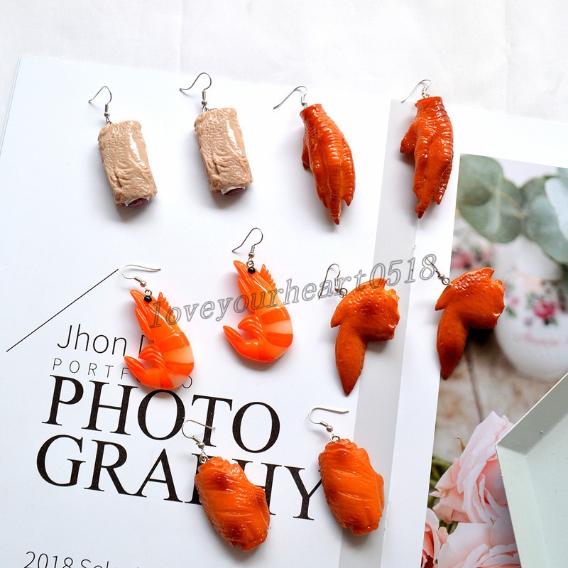 Créatif drôle boucles d'oreilles pendantes à la main Simulation nourriture goutte boucle d'oreille pour les femmes créatives ailes de poulet porc