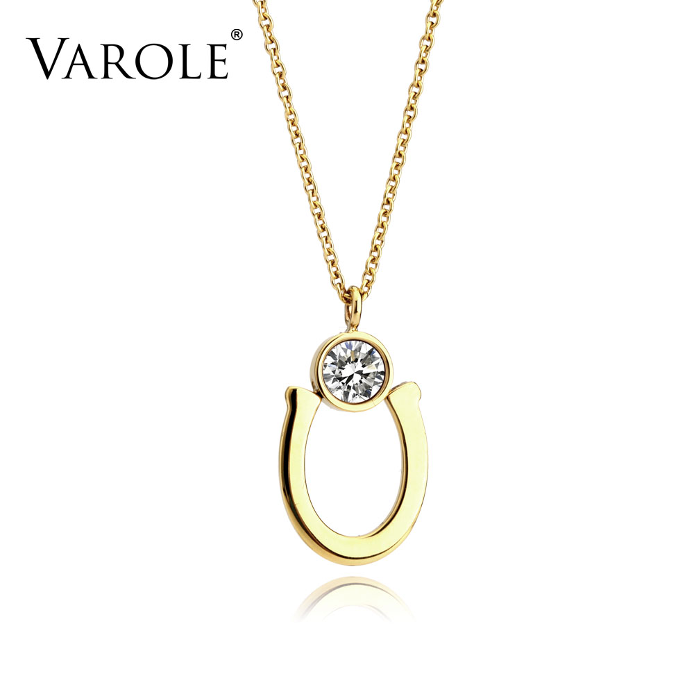 

VAROLE 16in Clevis Crystal Necklace Gold Color Necklaces Pendants Stainless Steel Necklace Women Jewelry Choker Kolye Collier