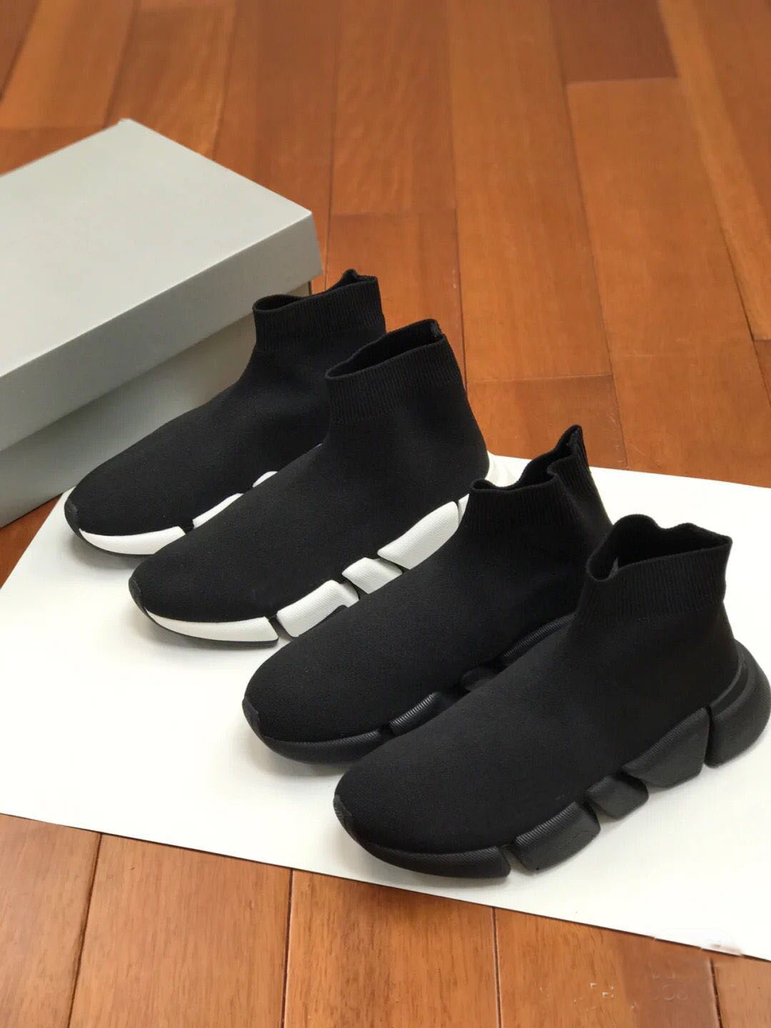 Hommes Femmes Bottines Chaussures souples Noir Vitesse Tricoté Haut-Top Chaussette Baskets Slip sur et à lacets Plate-forme Baskets légères Chaus