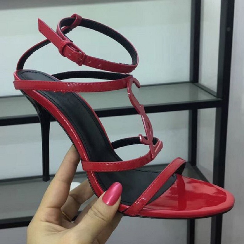 

2020new thrill heels sandals women party dress wedding shoes sexy letters shoes patent leather high heels size3541 with box e38, #2