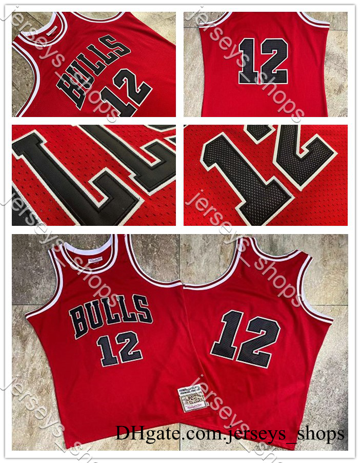 

Mens Thorwback Chicago Bulls Jerseys Red Michael MJ 12 Mitchell & Ness 1990 Stitched Hardwoods Classics Swingman Jerseys, Black;red