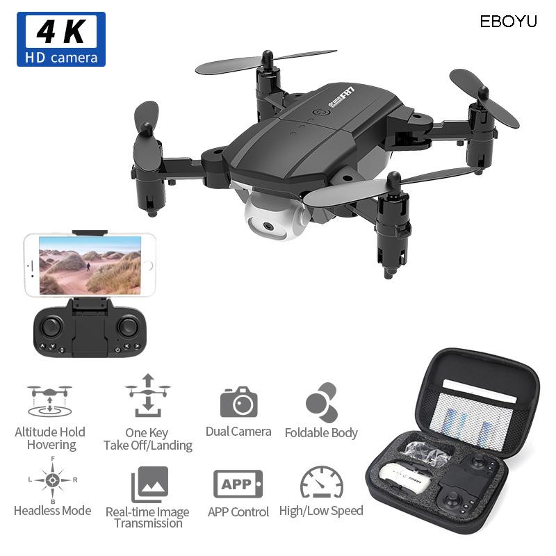 

EBOYU F87 mini 2.4G WiFi FPV RC Drone with 4K /720P HD Dual Camera Gesture photo Altitude hold foldable RC Quadcopter Drone Toy