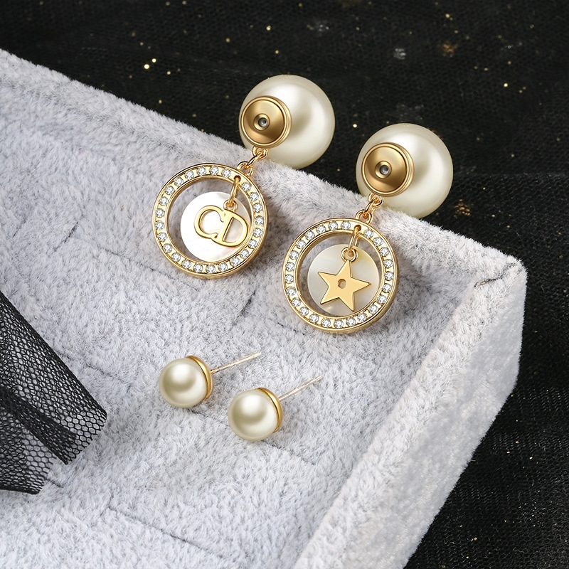 

Dijia Dejia 2022 New Full Diamond Letter Cd Pearl Earrings / Korean Fashion Earrings