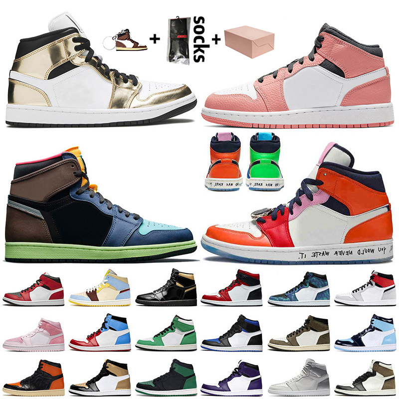 

2020 Top Fashion With Box Jumpman 1 1s Basketball Shoes Women Mens Pink Quartz High OG Bio Hack Mid Fearless Gold Trainers Sneakers, #16 og royal toe 36-46