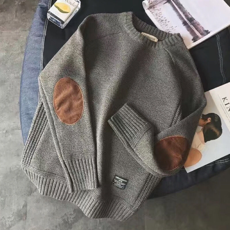 

Vintage collegiate shreds contrast thickened crew neck male sweater