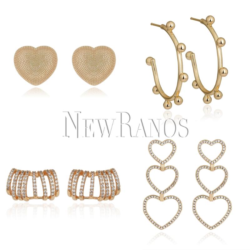 

Hoop & Huggie Ranos Charm Heart Earrings Champagne Gold Geometric Stud Female Jewelry Women Fashion 2021 Design