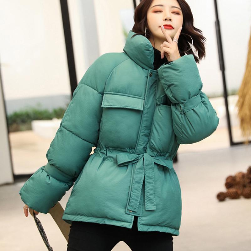 

New Winter Coat Stand Collar Women'S Cotton-Padded Jacket Korean Jacket Thick Warm Lantern Sleeve Tops Slim Solid Sweet Outwear, Yellow