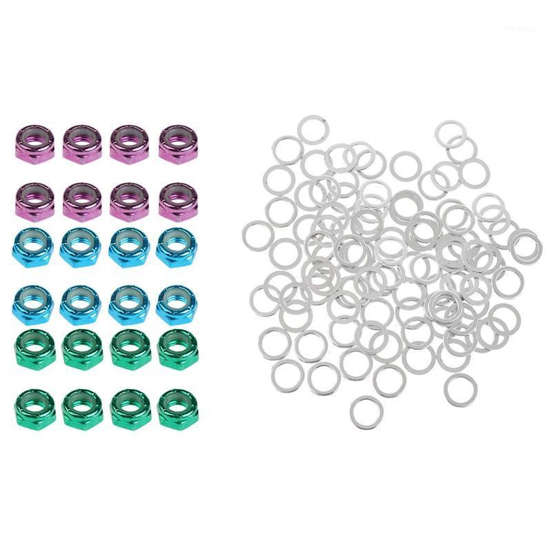 

24Pcs Skateboard Truck Wheel Axle Screw Nuts & 100x Skateboarding Standard Speed Washers Skateboard Truck Axle Washers1, As shown