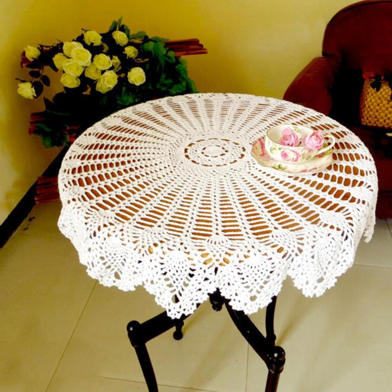 

80cm Kitchen Dining Room Restaurant Crochet Round Cotton Cleaning Tablecloth Mat Decor, White