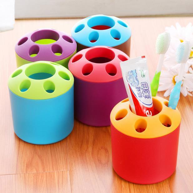 

Creative Porous Couple Toothpaste Toothbrush Holder Multifunction Desktop Pen Holder Candy Color Bathroom Sets 2 Pieces/Set