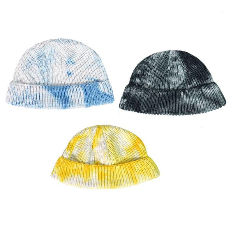 

Women Men Winter Warm Knitted Beanie Hat Harajuku Gradient Tie-Dye Cuffed Short Melon Skull Cap Hip Hop Streetwear1