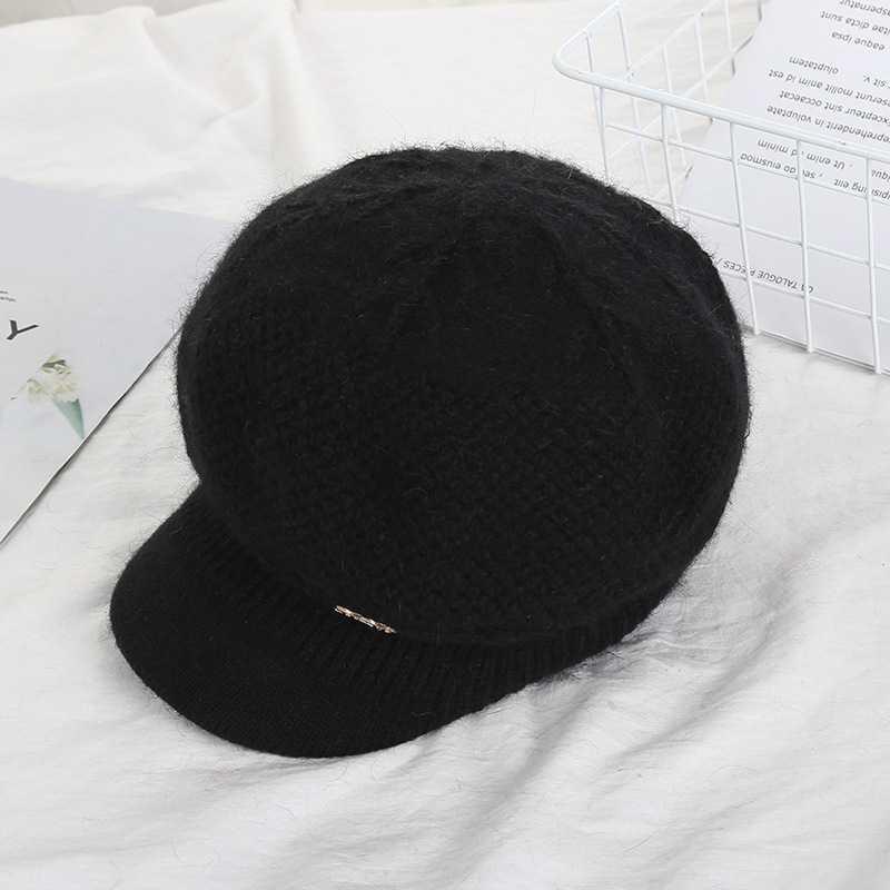 

Female New Wild Round big face thin beret female Korean version cute winter fur knitted hat1, Beige