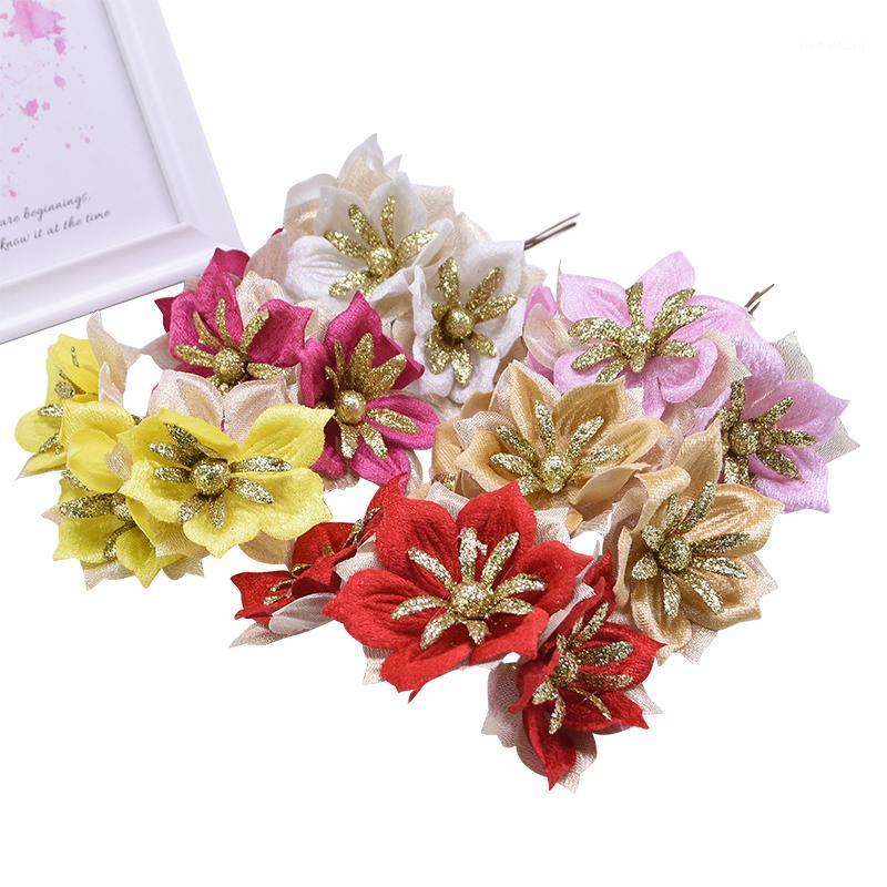 

6/9/15pcs 7cm Gold Glitter Artificial Flowers Wedding Party Decoration Flowers DIY Bride Bouquet Wreath Accessories Home Decor1, B05