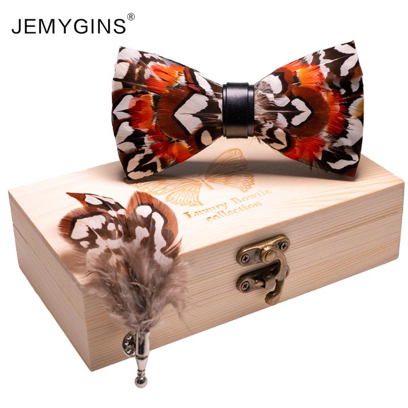 

JEMYGINS original design fashion Mens bow tie red feather bowtie leather bow tie gift box set wedding party accessories gift