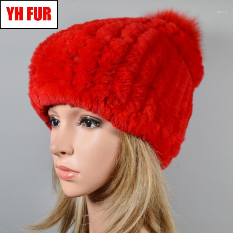 

Hot Sale Winter Natural Rex Fur Hat Women Elasitc Warm Handmade Knitted Real Fur Caps Big Pompoms Beanies Hats1, Grey
