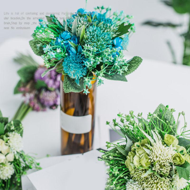 

Home Artificial Rose Flowers Bouquet Wedding Decoration Bridal Holding Silk Fake Flower Bouquet Party Garden Decoration Floral, Blue