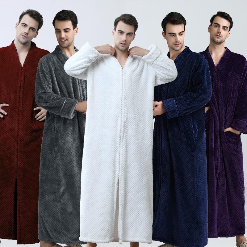 

Men's Nightdress Robe Comfortable Thickened Zipper Bathrobe Bathroom Towel Toallas De Ducha Bath Towels for Adults Customized, Meihong