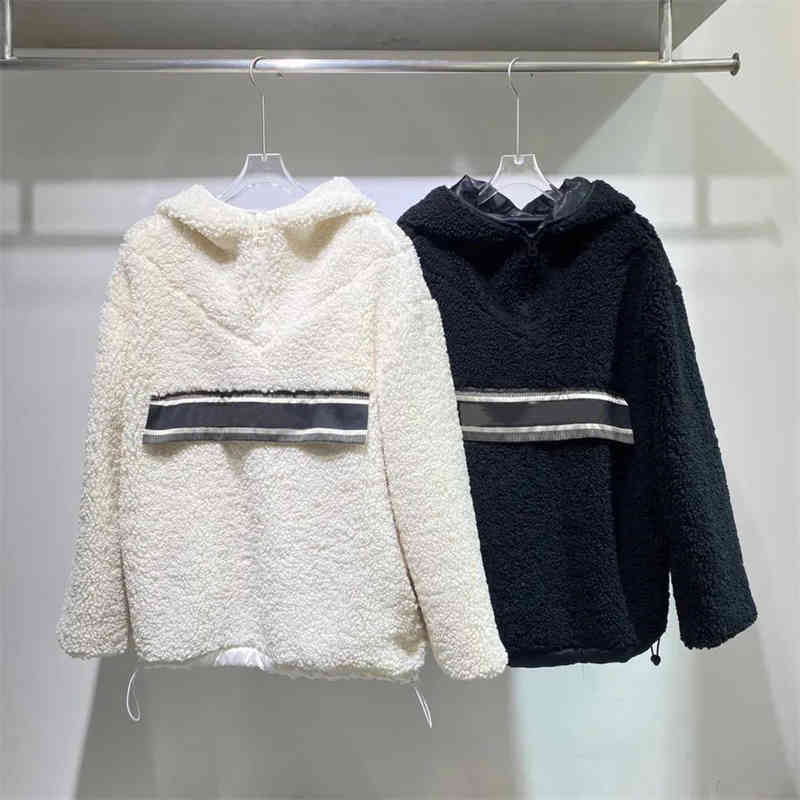 

Brand Letter Woolen Fur Hooded Sweaters Women Lapel Neck Jacket Wool Coat Soft Touch Hoodies 2 Colors Jacquard Knit Tops, Extra shipping fee