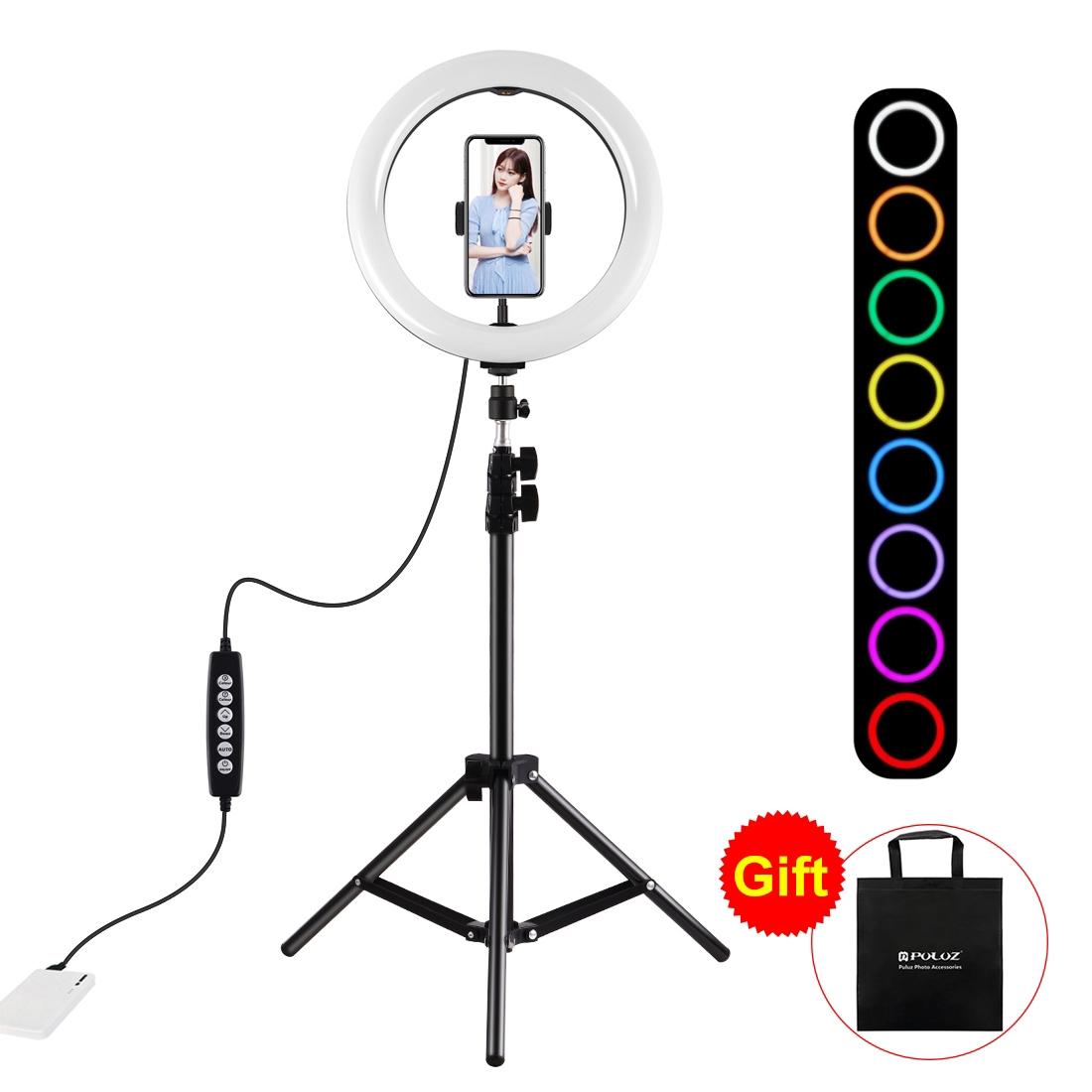 

PULUZ 11m Tripod Mount 102 inch 26cm RGBW LED Ring Vlogging Video Light Live Broadcast Kits with Cold Shoe Tripod Ball Head Phone Clamp