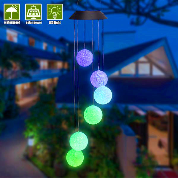 

Best Solar Smart Light Control Wave Ball Wind Chime Style Corridor Decoration Pendant Lamp Beads Black Solar Panel Colorful Lights