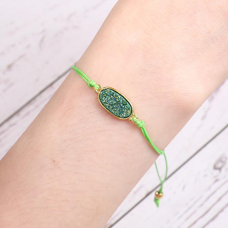 

Fashion Stone Resin Druzy Drusy Bracelet Geometric Oval Faux Resin Druse Stone Adjustable Rope For Women Bracelet Jewelry