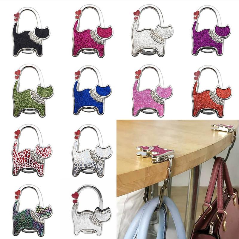 

Cat Portable Handbag Holder Folding Purse Hanger Hooks Table Edge Hanging Hooks Women Handbags Keyring Folding Bag Organizer