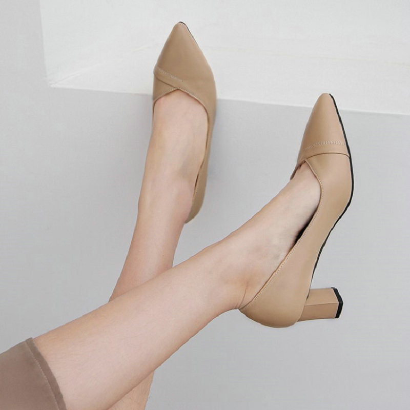 

Top 2020 spring summer classic slip-in-a-shoes solid woman smooth color around high heels sexy stiletto bombs ladies, Red