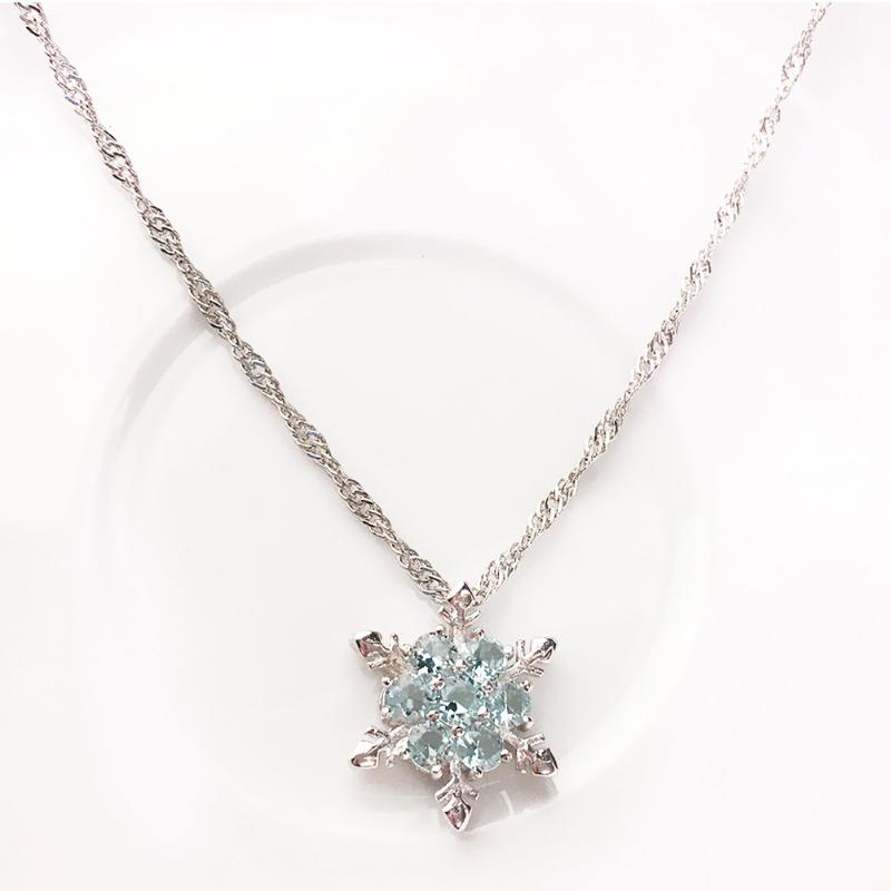 

Charm Vintage lady Blue Crystal Snowflake Zircon Flower Necklaces & Pendants Jewelry for Women Free Shipping