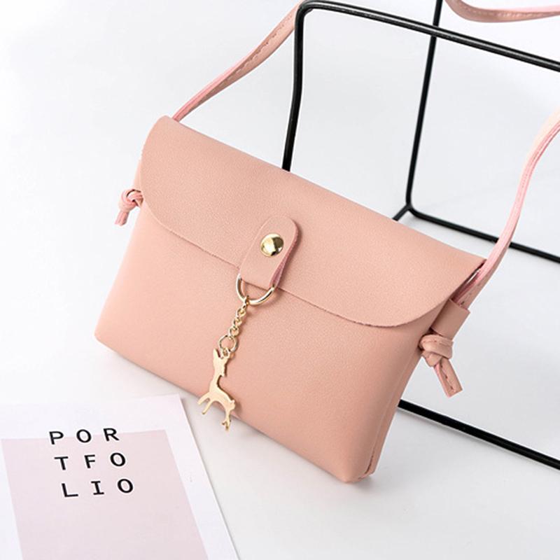 

Women Messenger Bags Fashion Women's Vintage Small Deer Pendant Leather Crossbody Shoulder Bag Bolsa Feminina Gift, Pink