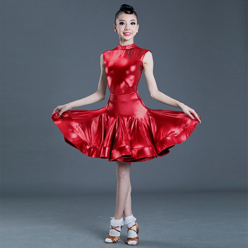 

Girls Latin Dance Dress Sleeveless Red Kids Rumba Cha Cha Samba Salsa Dancing Clothes Dresses Practice Performance Wear SL2315, As picture