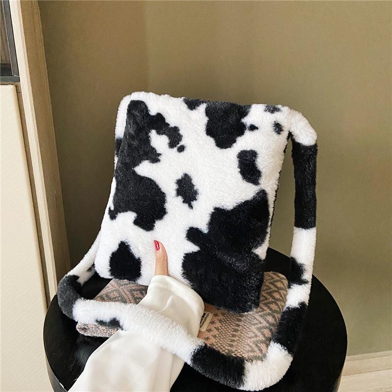 

Spring Furry Bags Women Large Handbags Fashion Cow Pattern Ladies Shoulder Messenger Bags Soft Plush Female Girls Travel Tote, A-7